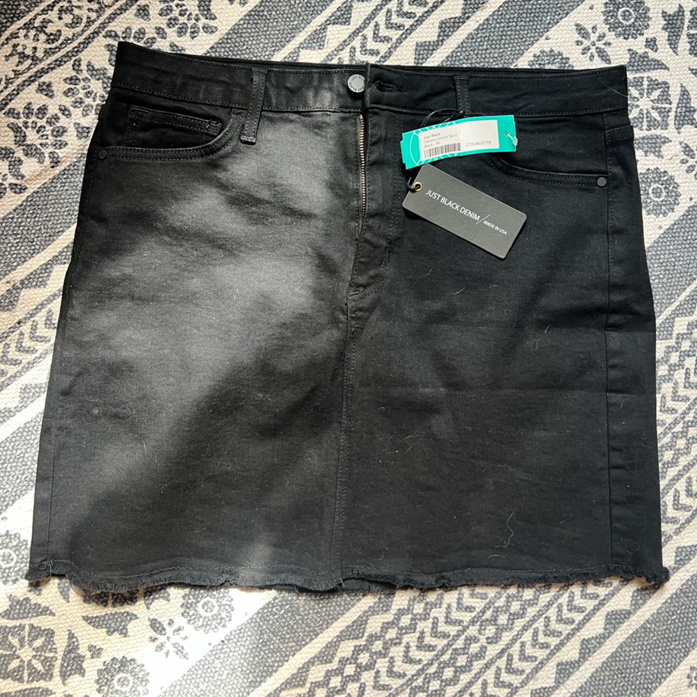 Just black, black denim skirt